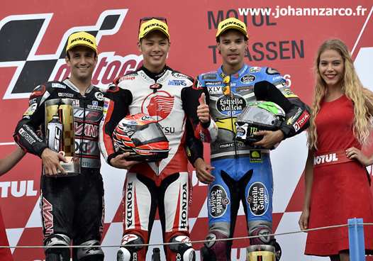 <b>Podium Moto2 : Johann Zarco - Kalex-Honda, Takaaki Nakagami - Kalex-Honda et Franco Morbidelli - Kalex-Honda (photo www.johannzarco.com)</b>