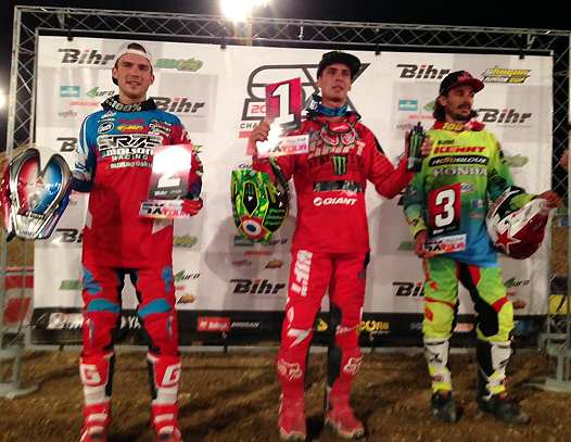 <b>Podium SX1 : Thomas Ramette - Suzuki, Cédric Soubeyras - Yamaha et Fabien Izoird - Honda (photo JLFO)</b>
