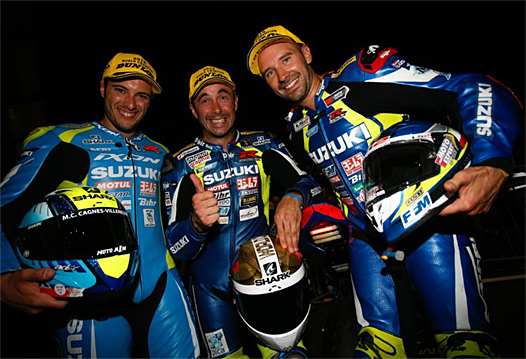 <b>Etienne Masson, Vincent Philippe et Anthony Delhalle - Suzuki (photo FIM)</b>