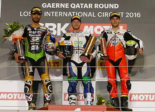 <b>Podium Supersport : Kenan Sofuoglu - Kawasaki, Kyle Smith - Honda et Jules Cluzel - MV Agusta (photo www.worldsbk.com)</b>