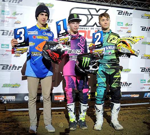 <b>SHOGUN JUNIOR CUP : Kevin Cattani - Suzuki, Brian Strubhart Moreau - Kawasaki et Calvin Fonvieille - Yamaha (photo Orgacom)</b>