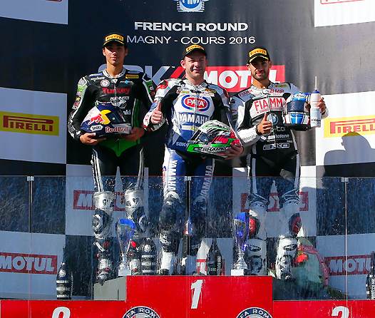 <b>Podium Stocksport 1000 : Toprak Razgatlioglu - Kawasaki, Lucas Mahias - Yamaha et  Raffaele De Rosa - BMW (photo WSBK.com)</b>