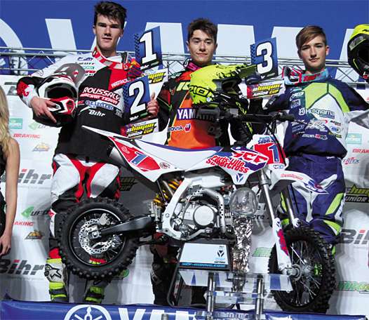 <b>Podium SHOGUN Junior Cup : Julien Roussaly - KTM, Calvin Fonvielle - Yamaha et Mickaël Lamarque - Husqvarna (photo Orgacom)</b>