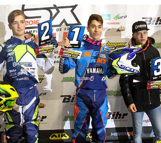 <b>SHOGUN Junior Cup : Mickaël Lamarque - Husqvarna, Calvin Fonvieille - Yamaha et Brian Strubhart Moreau - Kawasaki (photo Orgacom)</b>