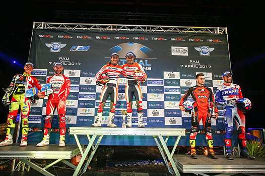 <b>Podium X-Trial des Nations : Grande-Bretagne, Espagne et France (photo FIM)</b>
