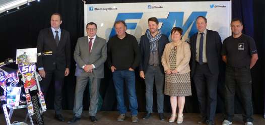 <b>De gauche à droite: Sébastien Poirier (Directeur Général de la FFM) - Jacques Bolle (Président de la FFM) - Jean-Michel Sulski (Président du MC Condé sur l'Escaut) - Grégory Lelong (Maire de Condé sur l'Escaut) -  Béatrice Descamps-Marquilly (Conseillère au Conseil Départemental du Nord) - José Dubrulle (Maire de Thivencelle) - Philippe Hourcastagne (Chargé d'étude environnementale).</b>