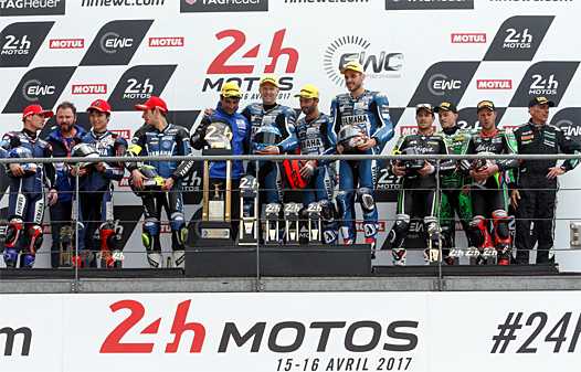 <b>Podium final : YART Yamaha, GMT94 Yamaha et SRC Kawasaki (photo FIM EWC)</b>