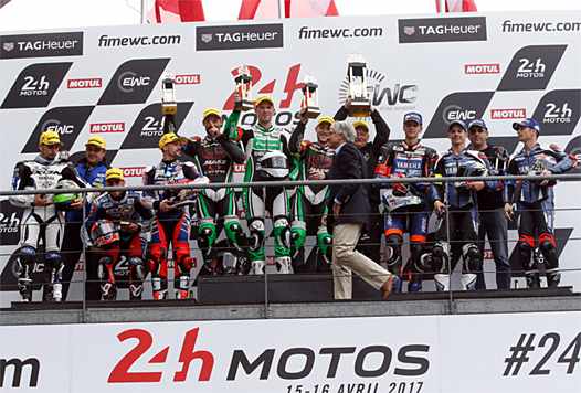 <b>Podium Superstock : Moto Ain CRT Yamaha, Tati Team Beaujolais Racing Kawasaki et Yamaha Viltaïs Experiences (photo FIm EWC)</b>