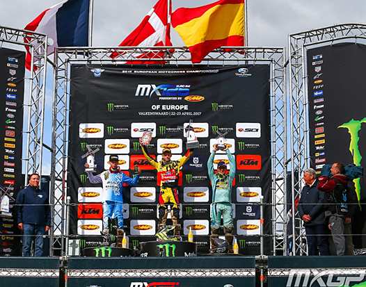 <b>Podium EMX125 : Brian Strubhart Moreau - Kawasaki, Mikkel Haarup - HVA et Sergi Notario - KTM (photo MXGP.com)</b>