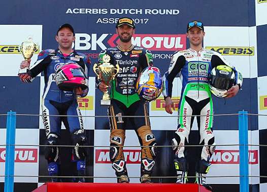 <b>Podium Supersport : Lucas Mahias - Yamaha, Kenan Sofuoglu - Kawasaki et Jules Cluzel - Honda (photo WSBK)</b>