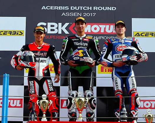 <b>Podium Superstock 1000 : Michael Rinaldi - Ducati, Toprak Razgatlioglu - Kawasaki et Florian Marino - Yamaha (photo WSBK)</b>
