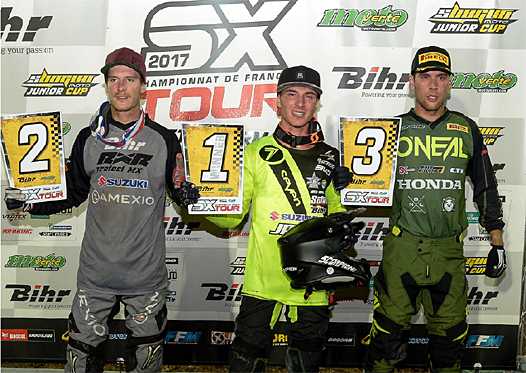<b>Podium SX2 : Arnaud Aubin - Suzuki, Yannis Irsuti - Suzuki et Gaëtan Le Hir - Honda (photo SX Tour)</b>