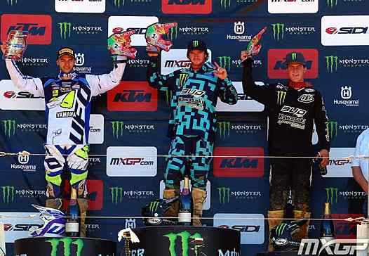 <b>Podium EMX250 : Simone Furlotti - Yamaha, Tristan Charboneau - Kawasaki et Marshal Weltin - Kawasaki (photo MXGP.com)</b>