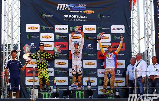 <b>Podium EMX125 : Brian Strubhart Moreau – Kawasaki, Gianluca Facchetti - HVA et Mikkel Haarup - HVA (photo MXGP.com)</b>
