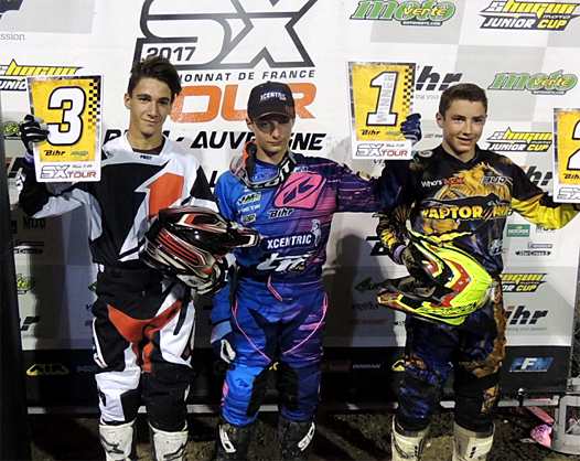 <b>Podium Shogun Junior Cup : Maxime Obelisco - Evoset, Tom Guyon - TM et Mateo Bouly (photo SX Tour)</b>