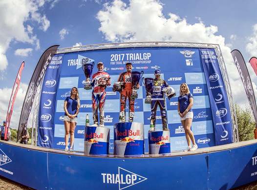 <b>Podium de l'épreuve : Billy Green - Beta, Lorenzo Gandola - Scorpa et Kiaran Touly - Sherco (photo TrialGP)</b>