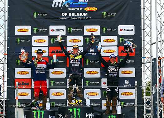 <b>Podium final : Brian Strubhart Moreau - Kawasaki, Mikkel Haarup - HVA et Gianluca Facchetti - HVA (photo MXGP.com)</b>