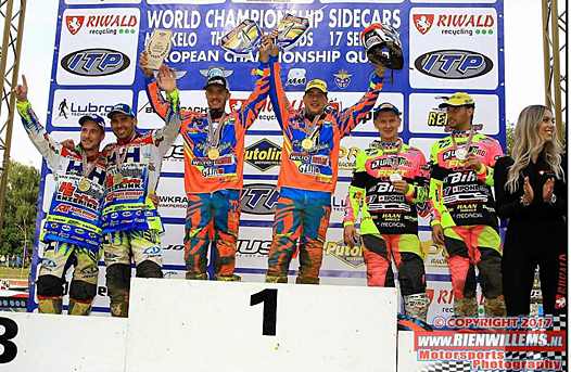 <b>Podium : Daniel Willemsen-Robbie Bax - WSP-Zabel, Etienne Bax-Nicolas Musset - WSP-Zabel et Valentin Giraud-Elvijs Mucenieks - WHT-KTM (photo Rienwillems.nl)</b>