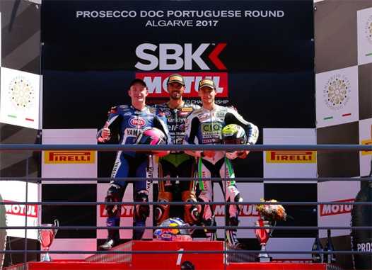 <b>Podium Supersport : Lucas Mahias - Yamaha, Kenan Sofuoglu - Kawasaki et Jules Cluzel - Honda (photo WSBK)</b>