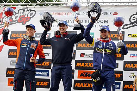 <b>Podium J1/EnduroGP : Nathan Watson - KTM, Steve Holcombe - Beta et Christophe Charlier - HVA (photo EnduroGP.com)</b>