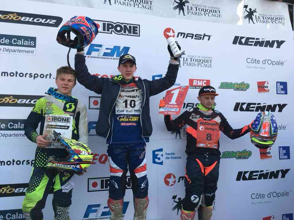 Podium Juniors : Killigan Delroueux - KTM, Alexis Collignon - Honda et Luca Quenot - KTM (PHOTO FB ENDUROPALE DU TOUQUET)
