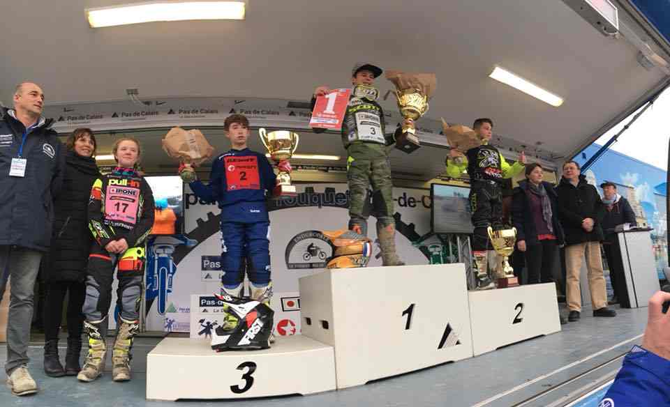 Podium Enduropale Espoirs : Tejy Krismann - KTM, Arnaud Zoldos - KTM et Enzo Levrault - HVA  (photo FB Enduropale du Touquet)