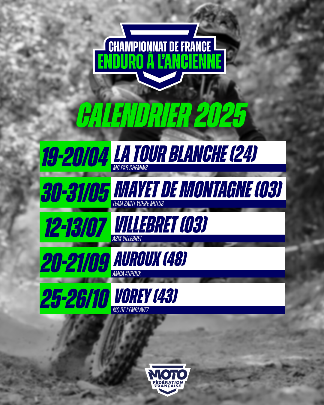 ENDURO À L'ANCIENNE - CALENDRIER 2025